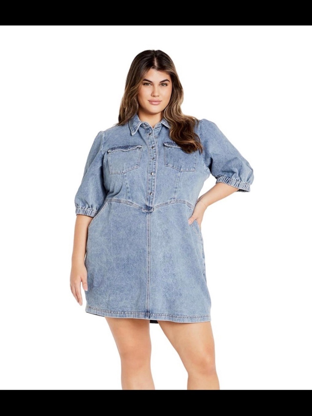 City Chic Light Wash Denim Shirt Dress